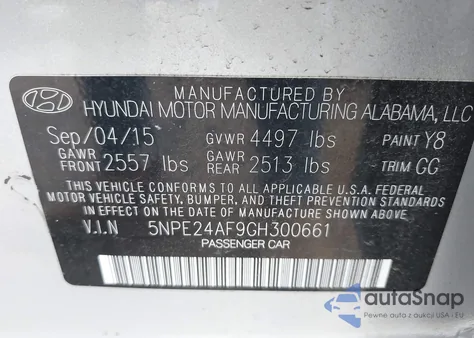2016 Hyundai Sonata Se from USA, damaged, VIN 5NPE24AF9GH300661